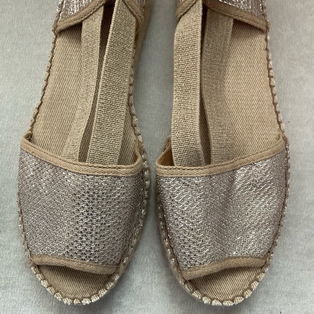 Toni Pons Origins Tan Silver Metallic Peep To Sling Back Espadrille Sandals 41 - Picture 6 of 6